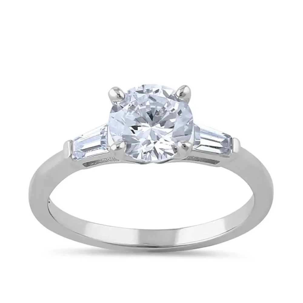 Sterling Silver Engagement Baguette CZ Ring New